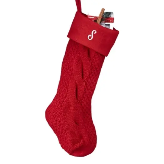Personalization Mall Cozy Cable Knit Embroidered Initial Stocking, Red image {21}