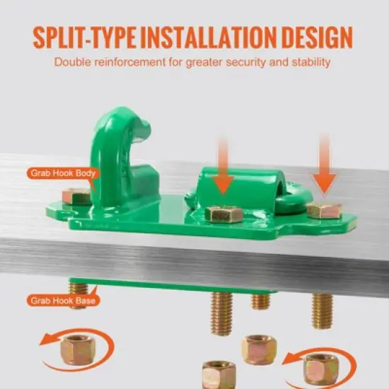 VEVOR 3/8" Tractor Bucket Hooks with Tie Down Ring, Grade 70 Forged Steel 2 Pack Bolt-On Grab Hook with Back Plates, Green image {6}