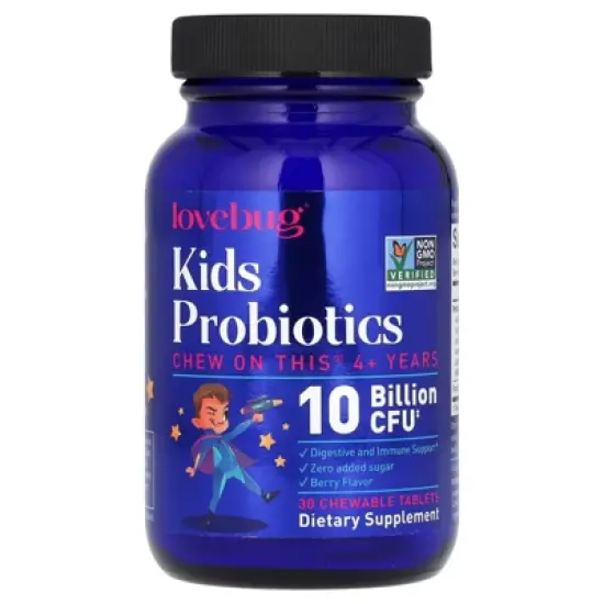 LoveBug Probiotics Kids Probiotics, 4+ Years, Berry, 10 Billion CFU, 30 Chewable Tablets image {2}