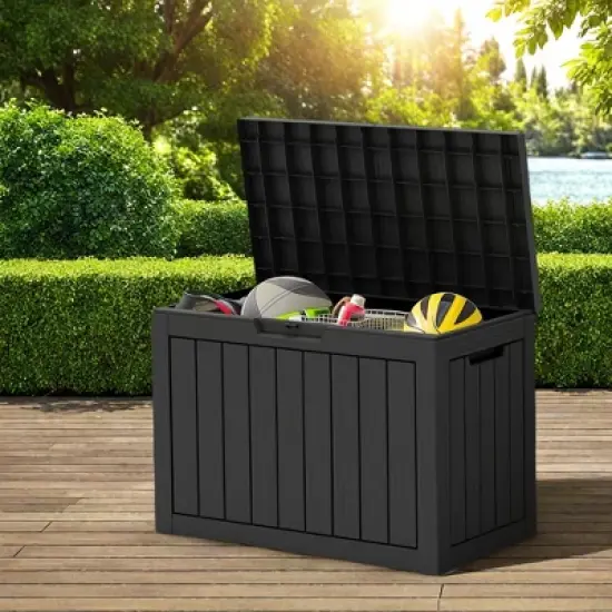 FURNIinspire Deck Boxes 45 Gallon Deck Box, Waterproof Storage Bin For Outdoor And Indoor, Storage Deck Box, All Weather Use, Black, 17&ldquo;*31&rdquo;*22&ldquo; image {5}