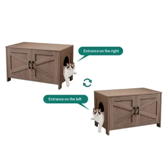 ONWITH Cat Litter Box Enclosure, Litter Box Furniture Hidden with Barn Door image {2}