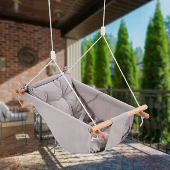VEVOR Canvas Hammock Swing, 3 Modes Baby Swing Indoor and Outdoor with 5-Point Harness,  and Tree Straps, 150lbs Weight Capacity, Integrated Cushion image {1}