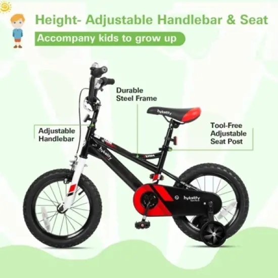 Kids Bike Boy Bicycle 14 inch for Children Age 3-5 Years Old Height 35-42 in Toddler Cycling Dual Hand Brakes Black Sport Bikes image {3}
