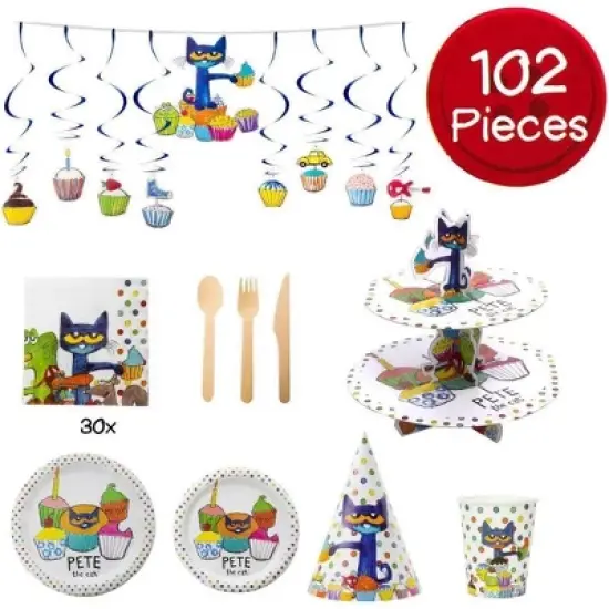 Pete The Cat Party in A Box Kit - Serves 10 People - Plates, Cups, Napkins, Utensils, Hats, Banners and More - Celebration, Birthday Party, Toddler image {2}