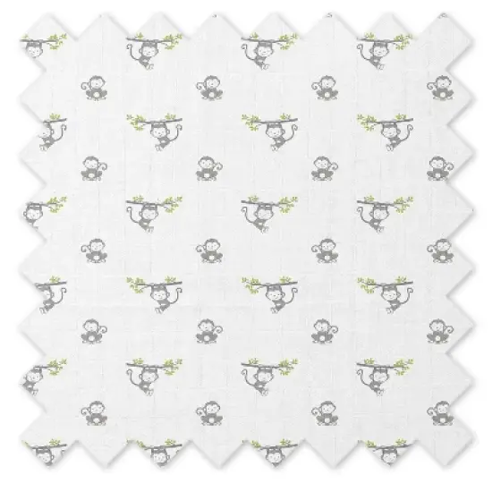 Bacati - Happy Monkeys Gray/Biege Muslin 4 pc set of Bibs & Burp Cloths Set image {4}