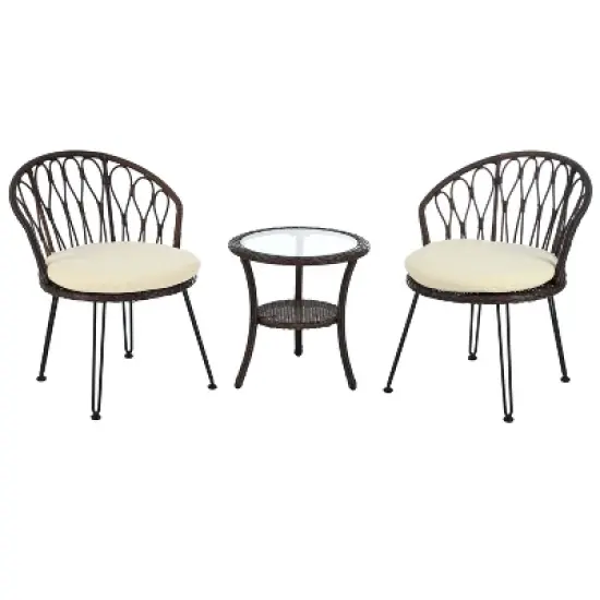 3-PCS Patio Conversation Set Outdoor Leisure Set Furniture Set with 2 Rattan Chairs & Glass Round Table for Patios, Balconies, Courtyard -ModernLuxe image {7}