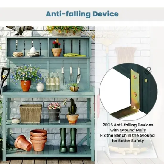 Farmhouse Potting Bench Table - 65": 4 Shelves, Side Hook, Rustic Outdoor Garden Station image {2}