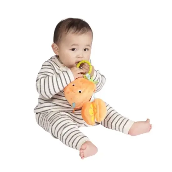 Manhattan Toy Mini-Apple Farm Orange Baby Travel Toy with Rattle, Squeaker, Crinkle Fabric & Teether Clip-on Attachment image {9}