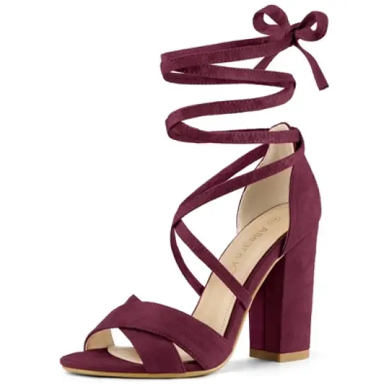 Allegra K Women's Crisscross Front Block Heeled Lace Up Sandals image {15}