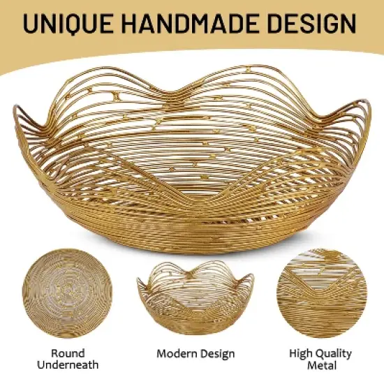 Mela Artisans Gurez Valley Large Metal Bowl in Gold image {1}