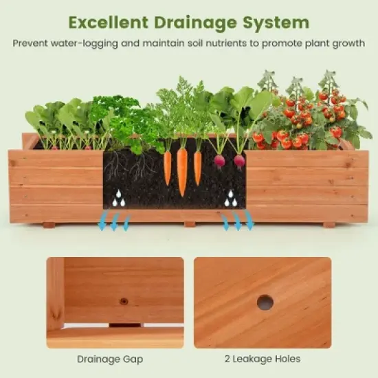 Costway Raised Garden Bed Wood Rectangular Planter Box with 2 Drainage Holes Outdoor image {6}