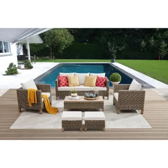 6 Piece Conversation Patio Set with Cushions and Coffee Table image {9}
