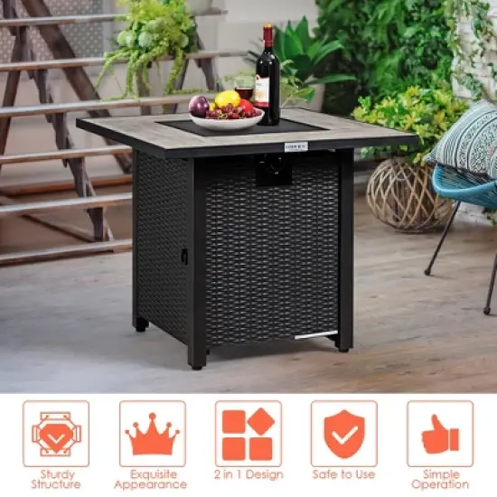 Costway 30'' Square Propane Gas Fire Pit Table Ceramic Tabletop 50,000 BTU with Cover image {5}