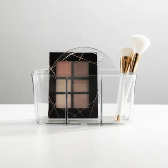 mDesign Small Plastic Divided Cosmetic Storage Organizer Caddy Tote Bin - Clear image {1}