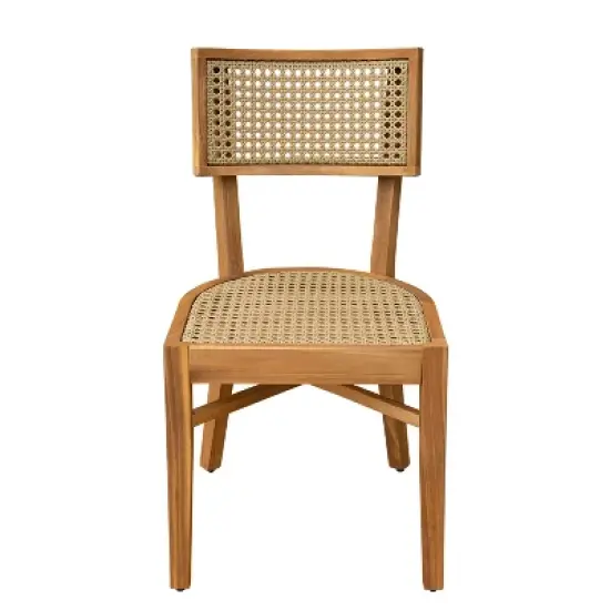 Christopher Knight Home Dahlia Patio Rustic Acacia Wood Wicker Dining Chair (Set of 2) image {4}