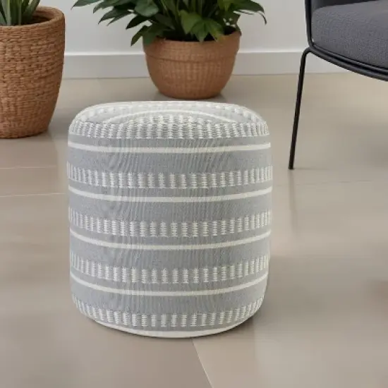 20" Brown Polyester Round Striped Indoor Outdoor Pouf Ottoman image {1}