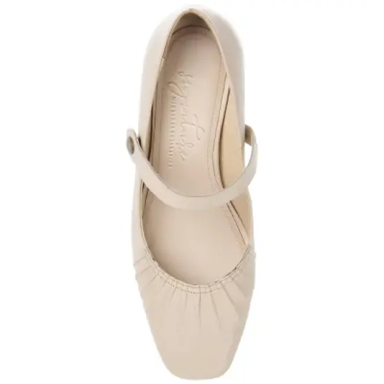 Journee Signature Womens Genuine Leather Ellsy Mary Jane Low Stacked Heel Square Toe Pumps image {3}