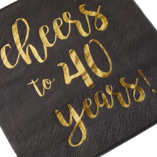 Blue Panda 50 Pack Cheers to 40 Years Cocktail Napkins for 40th Birthday, Anniversary Party Supplies, 3-Ply, Black and Gold Foil, 5 x 5 In image {6}