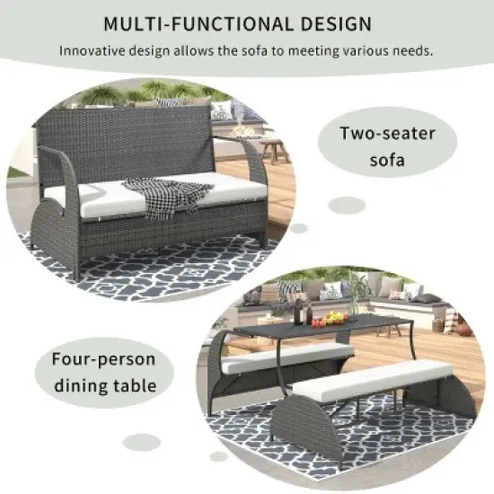 Versatile Outdoor Loveseat That Converts To Four Seats And A Table,Outdoor Patio Sofa - Maison Boucle image {1}