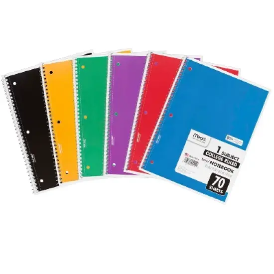 Mead&reg; Spiral 1 Subject Notebook, College Ruled, 70 Sheets Per Book, Pack of 6 image {2}