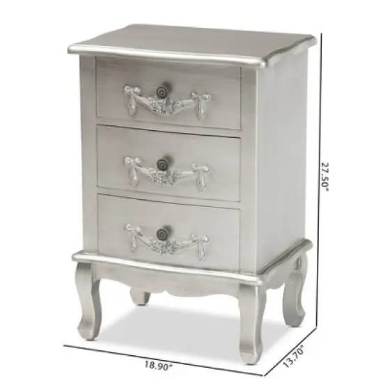 Callen Brushed Wood 3 Drawer Nightstand Silver - Baxton Studio image {9}