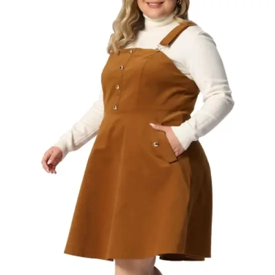 Agnes Orinda Women's Plus Size Corduroy Pinafore Short Dress Adjustable Strap Overall Dress Suspender Skirt image {1}