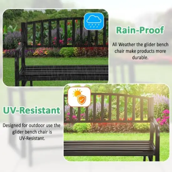 BestMassage Garden Bench Patio Glider Bench with Smooth Metal Frame, Black image {4}
