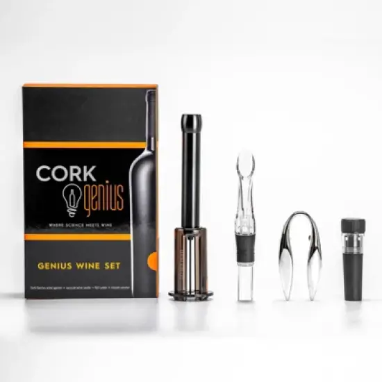 Cork Genius Wine Opener Set 4 Piece Set Wine Accessories Air Pump Bottle Opener,Bottle-Top Aerator,Wine Foil Cutter Vacuum Seal Wine Stopper image {5}