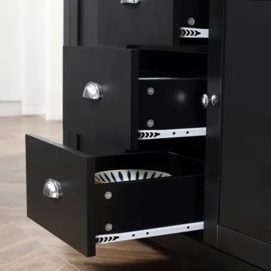 HOMCOM Kitchen Sideboard with Adjustable Shelves, Dining Buffet Cabinet with 3 Storage Drawers, Black image {5}