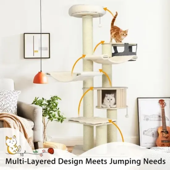 Tangkula 77.5" Cat Tree Condo Multi-Level Kitten Activity Tower w/ Sisal Posts image {2}