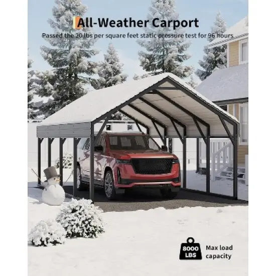 Metal Carport with Reinforced Frame and Steel Roof Outdoor Heavy Duty Garage All-Weather Car Shelter for Pickup, Boat, Car and Tractors image {4}