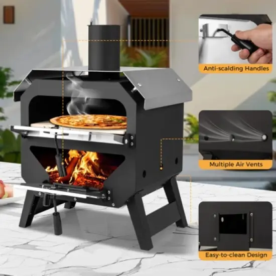 Tangkula 12" Outdoor Pizza Oven w/ Pizza Stone Pizza Peel & Oxford Cloth Cover image {3}