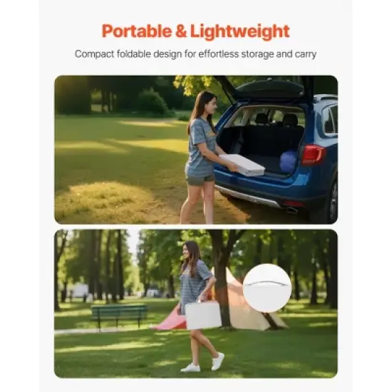 VEVOR Folding Camping Table, Adjustable Height Portable Side Tables, Aluminum MDF Beach Table with Mesh Layer, Carrying Handle, 24x16in, Silver image {4}