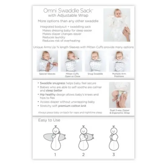SwaddleDesigns Omni Swaddle Sack Swaddle Wrap - White - S - 0-3 Months image {8}