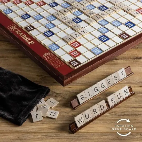 WS Game Company Scrabble Giant Deluxe Edition Board Game with Rotating Wooden Board image {2}