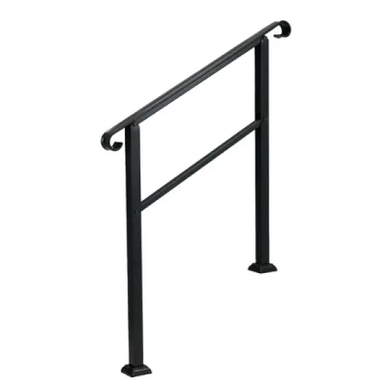 JOMEED UP040 1, 2, or 3 Step Wrought Iron Transitional Entrance Handrail with Hardware for Outdoor Spaces, Walkways, Patios, and More, Black image {1}