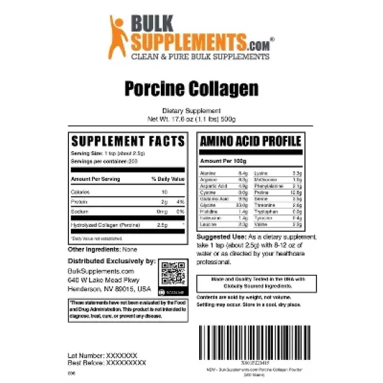 BulkSupplements Hydrolyzed Collagen (Porcine) Powder image {5}