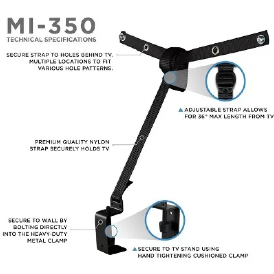 Mount It! TV Safety Straps For Child and Baby Proofing, Anti Tip Prevention and Earthquake Protection | Secures to TV Stand and Walls | Black image {7}