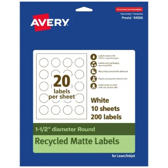Avery Recycled Matte White Labels,  1-1/2" diameter Round image {8}