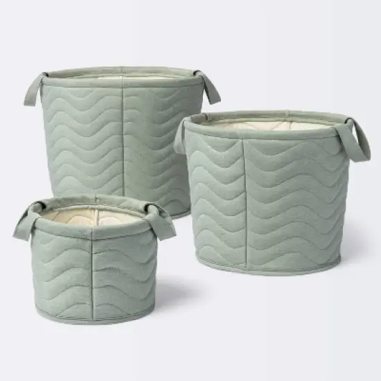 Quilted Fabric Medium Round Storage Basket - Green - Cloud Island&trade; image {3}