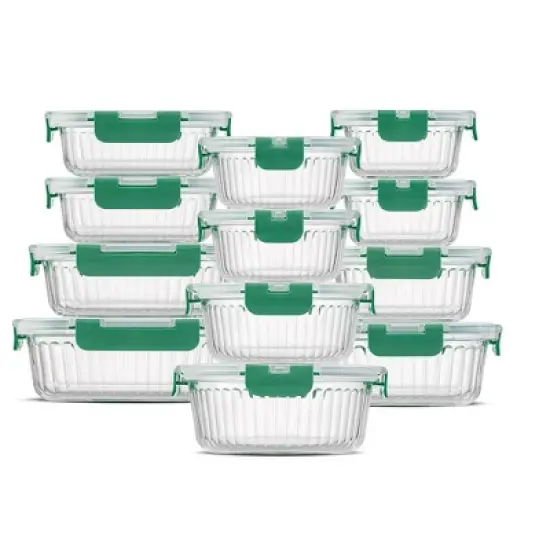JoyJolt 24 Piece Fluted Glass Food Storage Containers with Leakproof Lids Set - Green image {2}