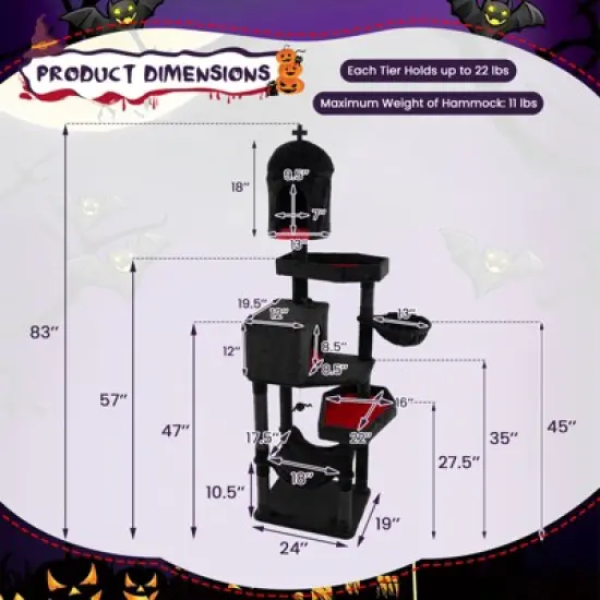 Costway Gothic Cat Tree w/ Sisal Covered Scratching Posts Stylish Cat Furniture for Indoor Cats Black image {2}