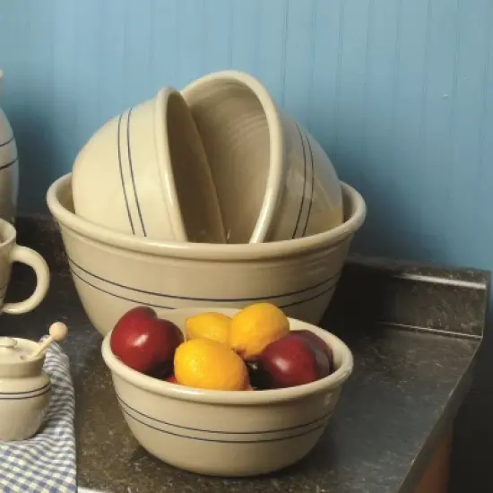 Martinez Pottery Hand-Turned Heritage Blue Stripe Stoneware Mixing Bowl 10" image {3}