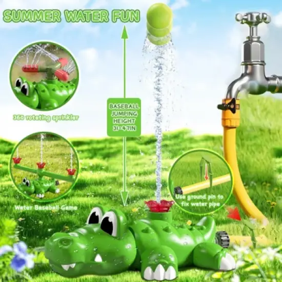 TITQWOP 4-in-1 Water Sprinkler Baseball Toy for Kids &ndash; 360&deg; Rotating Spray & Tee Ball Game &ndash; Outdoor Summer Backyard Fun for Boys & Girls image {3}