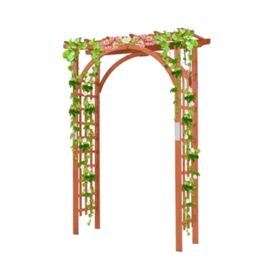 Tangkula 84.5" Outdoor Wood Arbor Natural Finish Arch Trellis Pergola Lattice image {10}