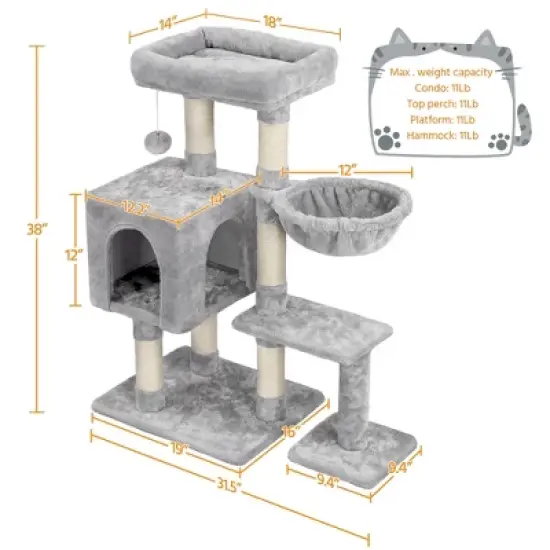 Yaheetech 38" 4-Level Cat Tree Condo with Plush Perch image {2}