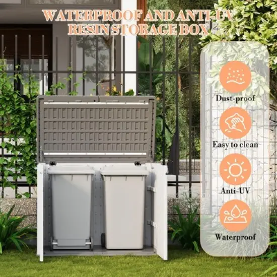 Outdoor Storage Cabinet,Waterproof Outdoor Shed with Floor,Resin Weather Resistant Tools Storage House Shed for Garden Backyard, Easy Assembly,White image {3}