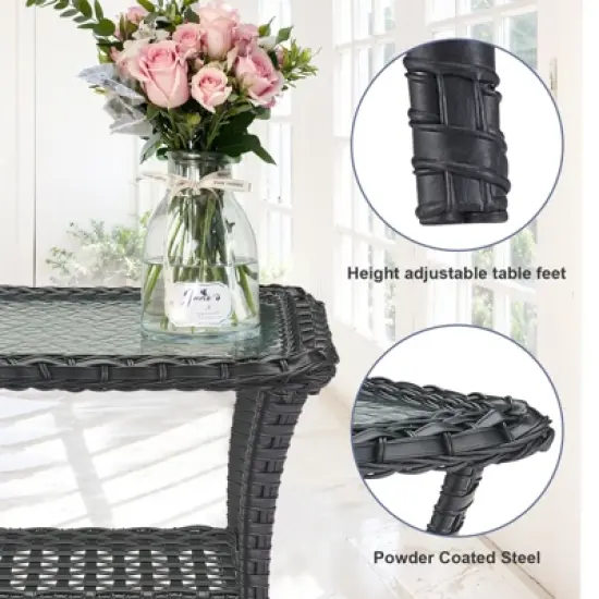 POCASSY Black Wicker Patio Furniture Set Outdoor Swivel Rocker Patio Glider Chairs Set of 2 with Side Table for Porch Balcony in Beige Cushion image {8}