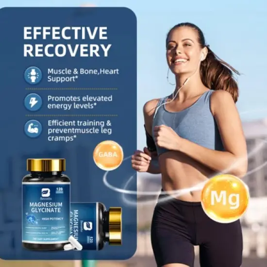 B Beworth High Absorption Magnesium Glycinate Supplements, Supports Muscle Relaxation, Bone Heart and Nerve Health, 120ct image {4}