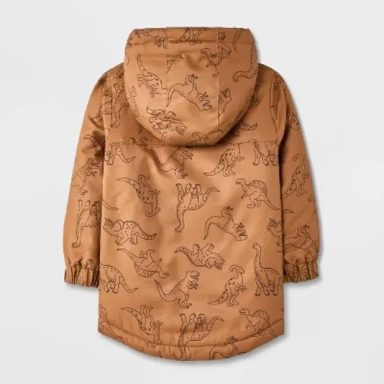 Toddler Boys' Dino Printed Hooded Parka Jacket - Cat & Jack&trade; Brown image {1}